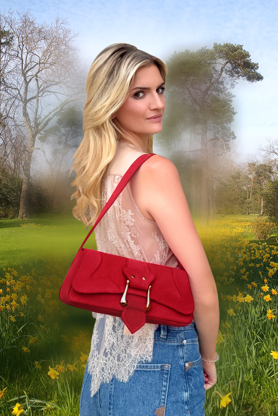 Dress small handbag in cardinal red leather - Top view